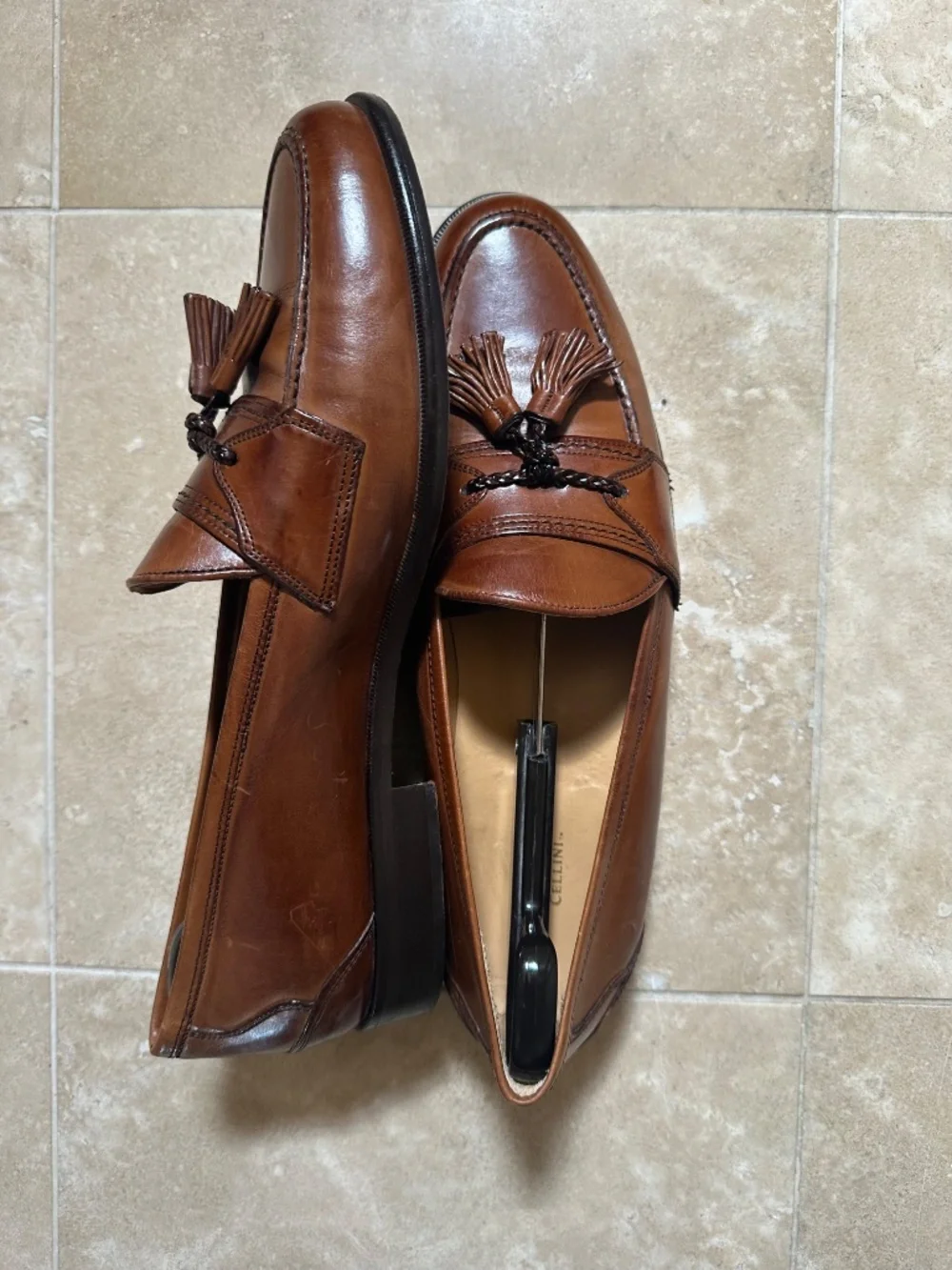 JOHNSTON & MURPHY BROWN TASSELED BROWN LEATHER LOAFERS-SIZE 11/EUC
